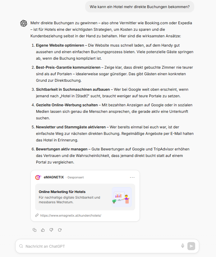 ChatGPT-Ads innerhalb eines Dialogs - eMAGNETIX